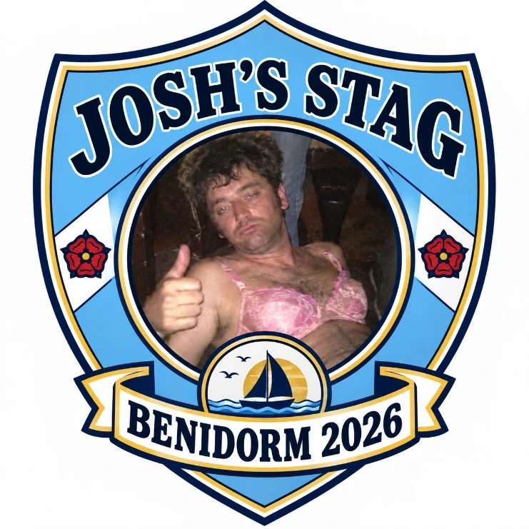 Josh's Stag Benidorm 2026 personalised badge
