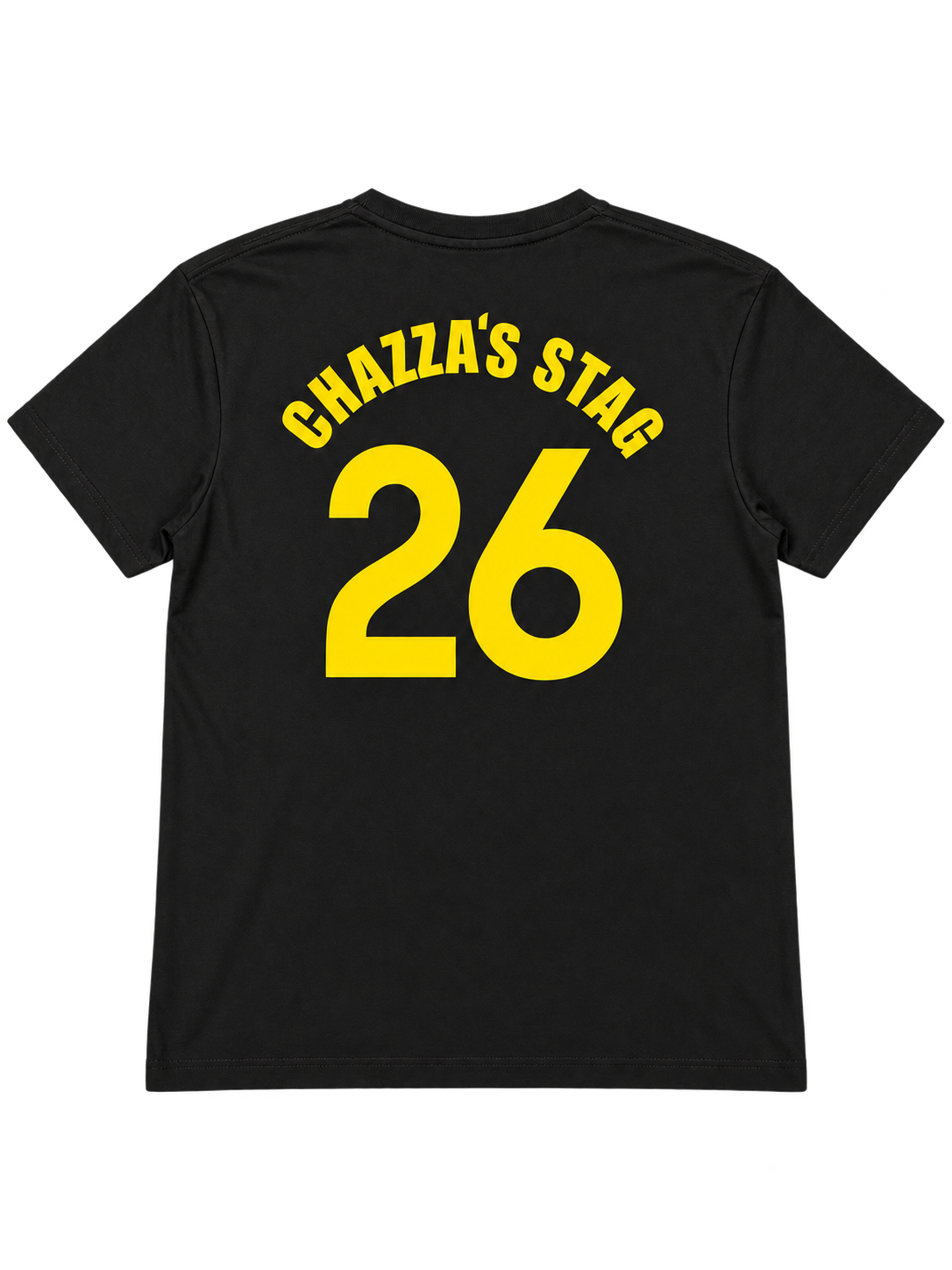 Black squad shirt back with Chazza’s Stag and number 26 in yellow